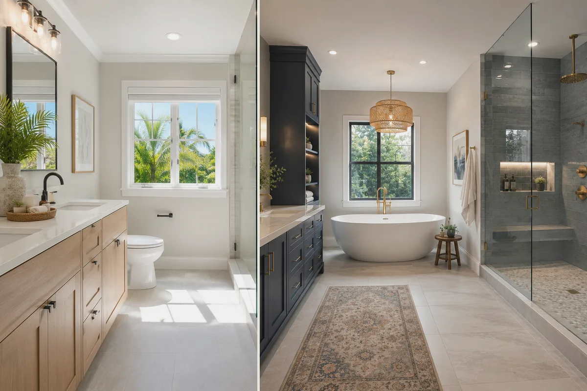 Finished North Port bathroom remodeling glass shower with coordinated professional finishes
