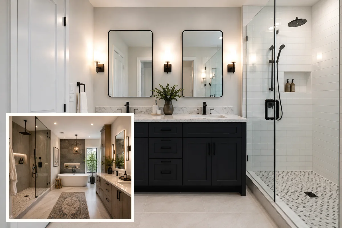 Finished North Port bathroom remodeling vanity and storage with coordinated professional finishes