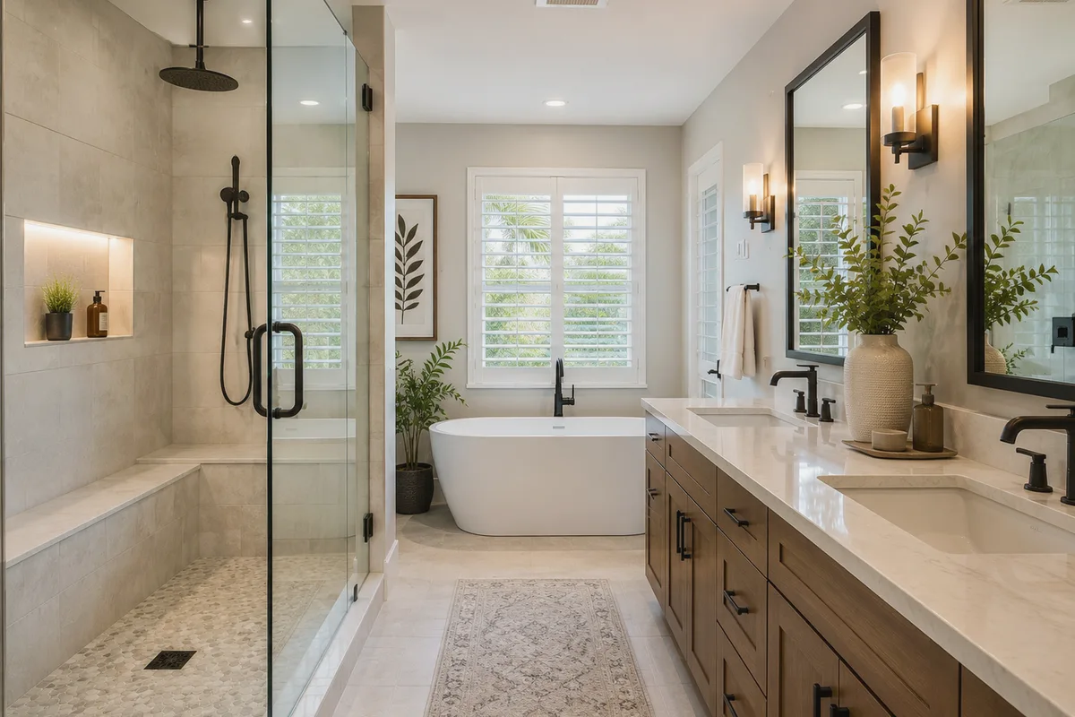 Finished North Port bathroom remodeling complete room with coordinated professional finishes