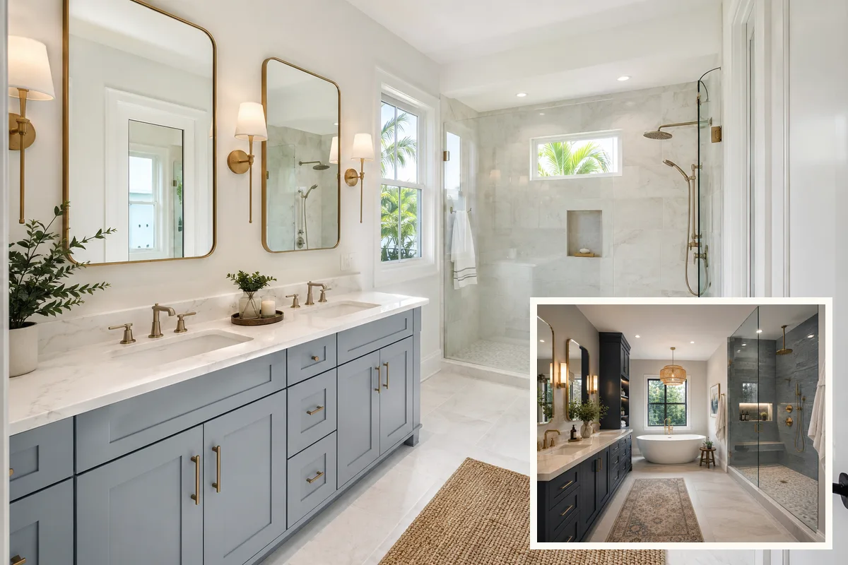 Finished Port Charlotte bathroom remodeling room layout with coordinated professional finishes