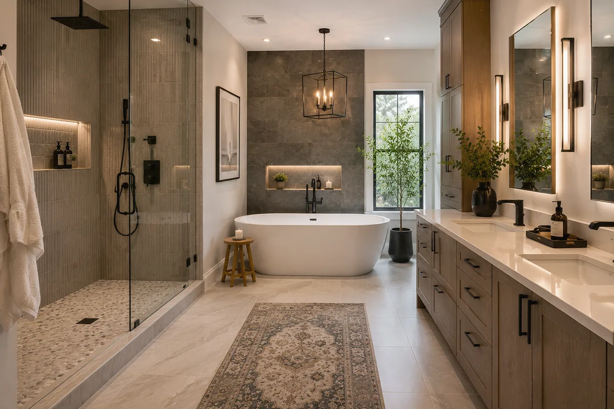Finished Punta Gorda bathroom remodeling glass shower with coordinated professional finishes