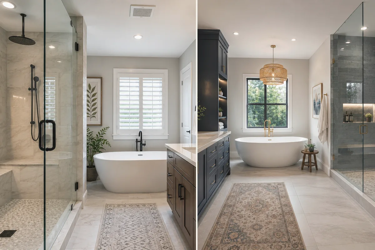 Finished Englewood bathroom remodeling glass shower with coordinated professional finishes