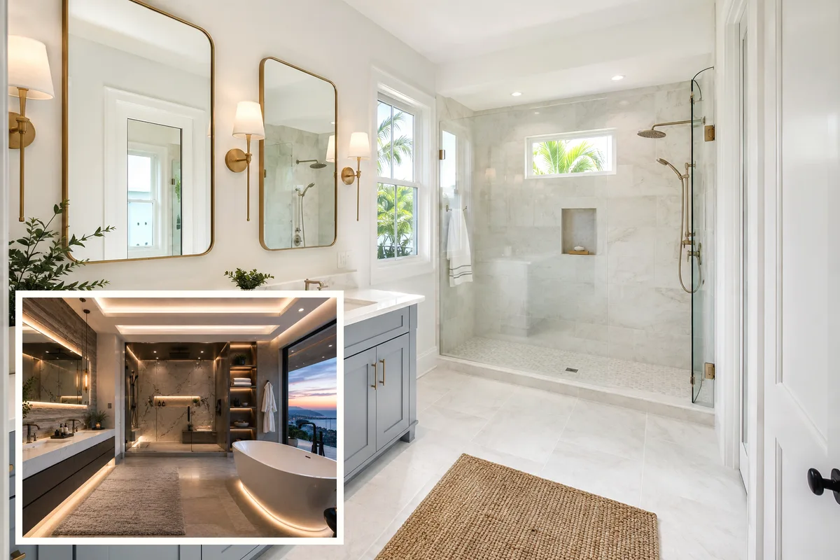 Finished Englewood bathroom remodeling vanity and storage with coordinated professional finishes