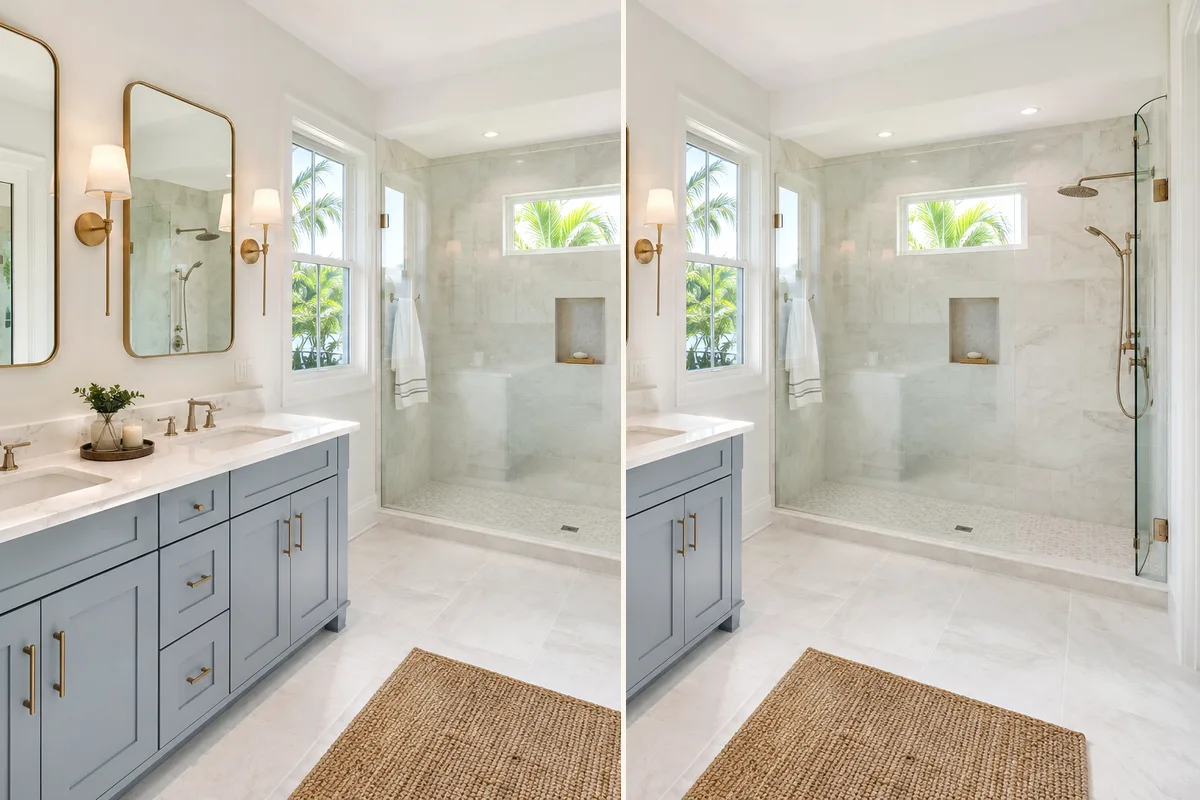 Finished Rotonda West bathroom remodeling glass shower with coordinated professional finishes
