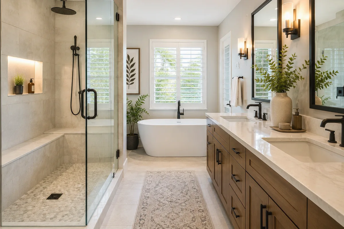 Finished Rotonda West bathroom remodeling tile and flooring with coordinated professional finishes