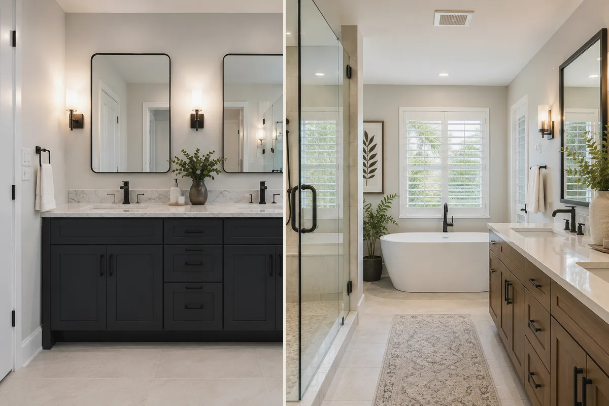 Finished Charlotte Harbor bathroom remodeling glass shower with coordinated professional finishes