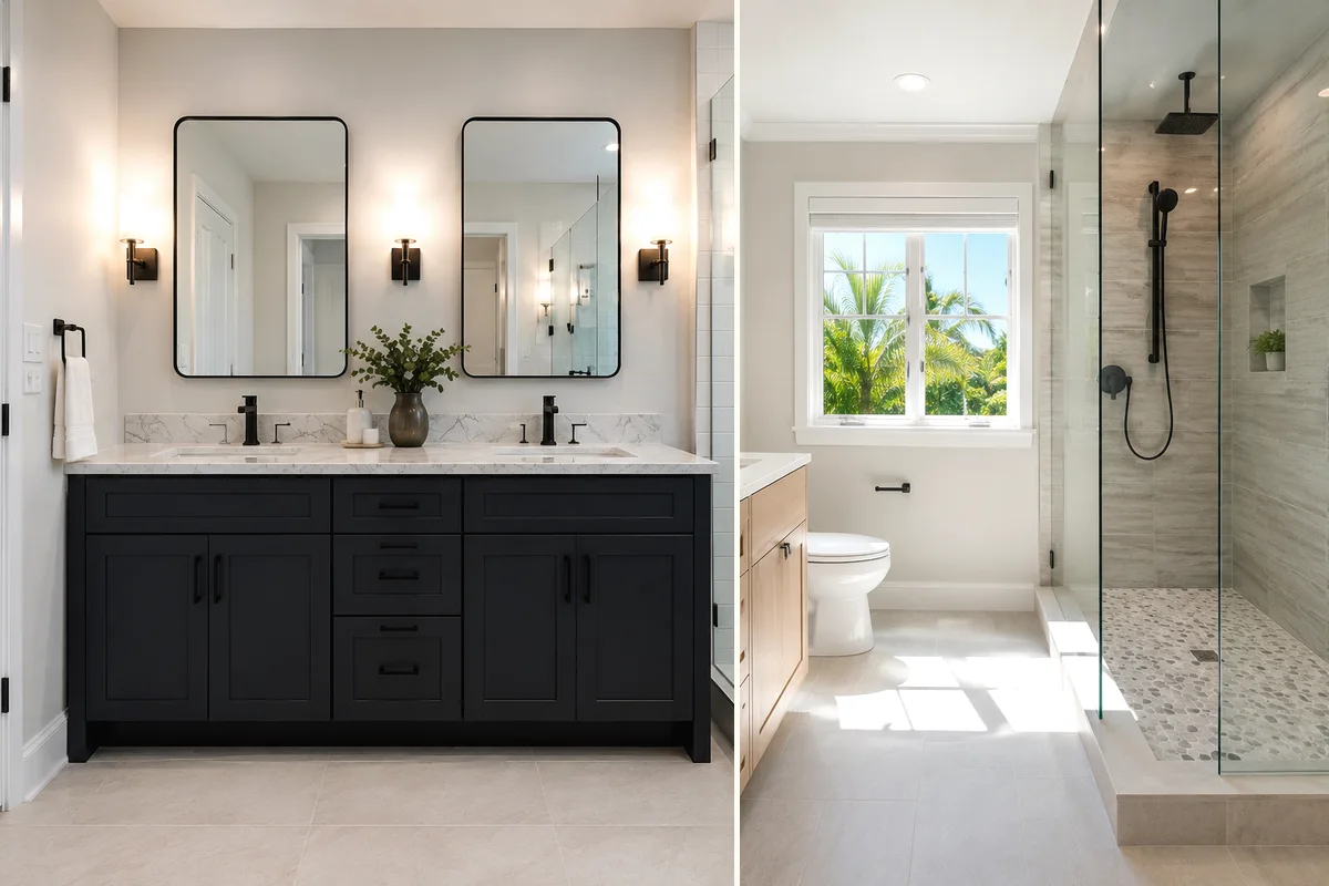 Finished Sarasota bathroom remodeling glass shower with coordinated professional finishes