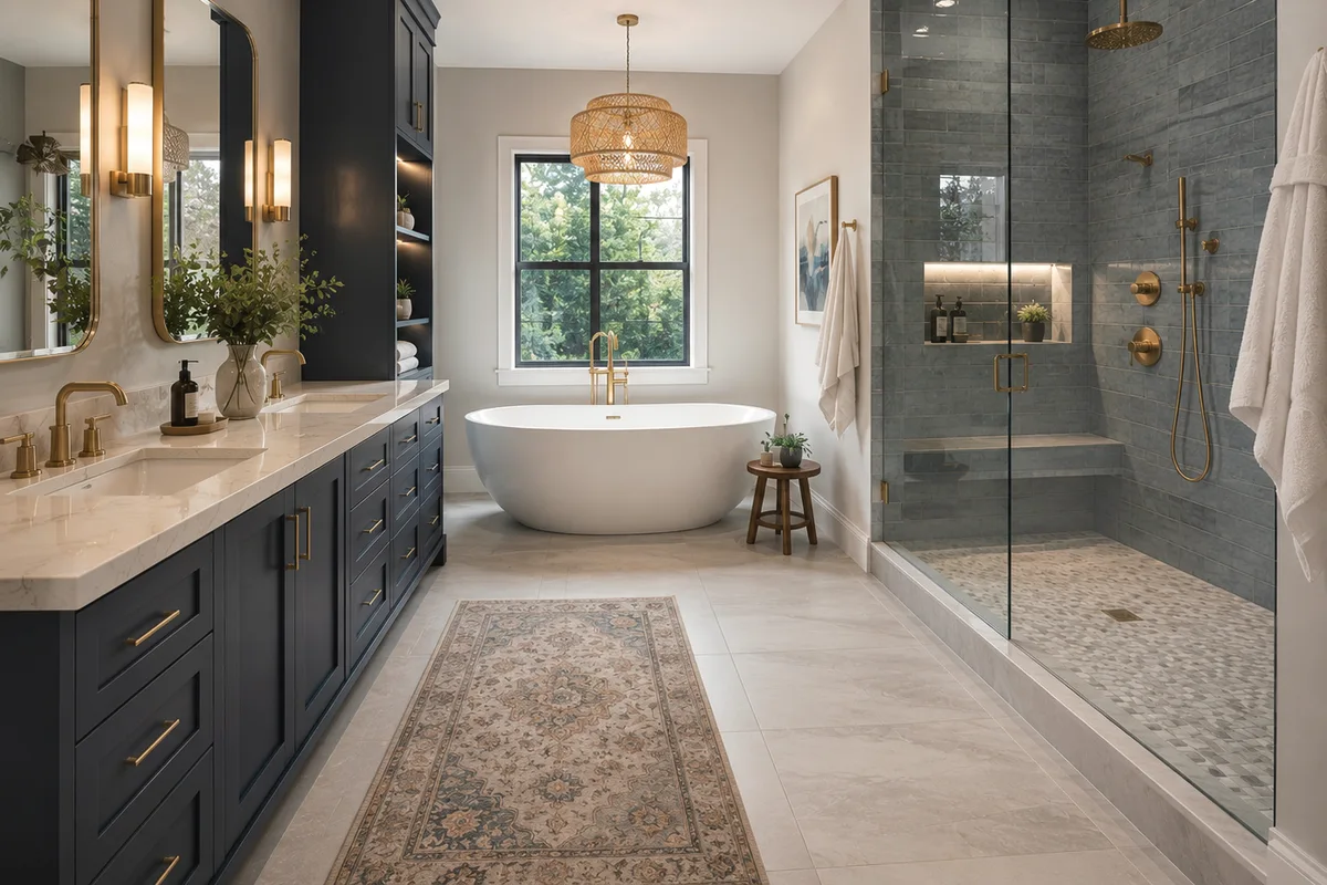 Finished Sarasota bathroom remodeling tile and flooring with coordinated professional finishes
