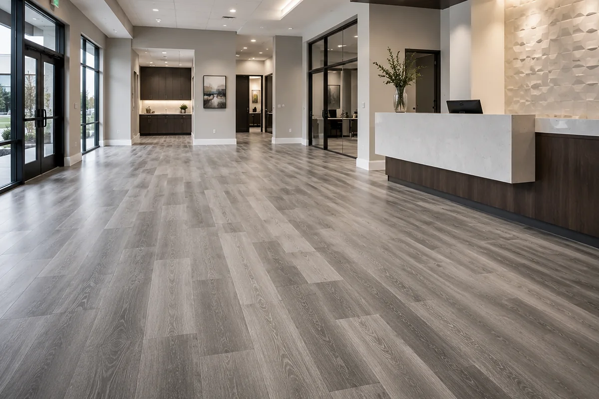 North Port finished flooring example: Open commercial or community interiors require controlled access and a professional final appearance.