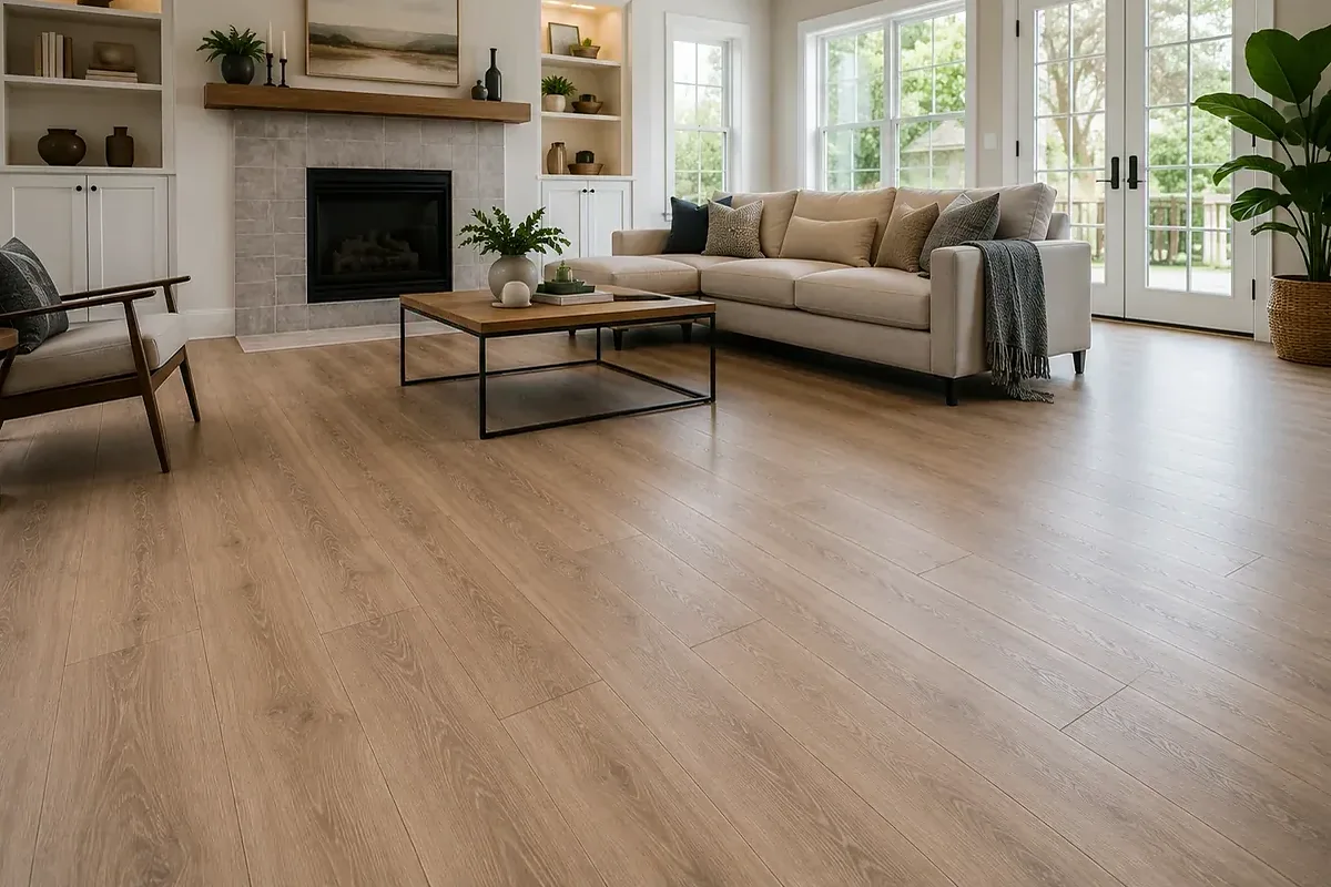 Port Charlotte finished flooring example: A finished living room should feel complete at the perimeter, fireplace and adjoining spaces.