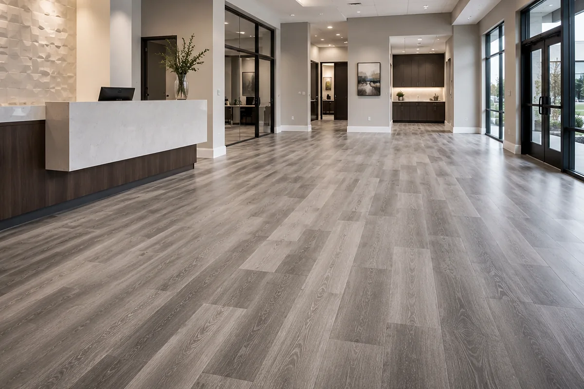 Port Charlotte finished flooring example: Selected commercial interiors need a durable, professional finish and a controlled work area.
