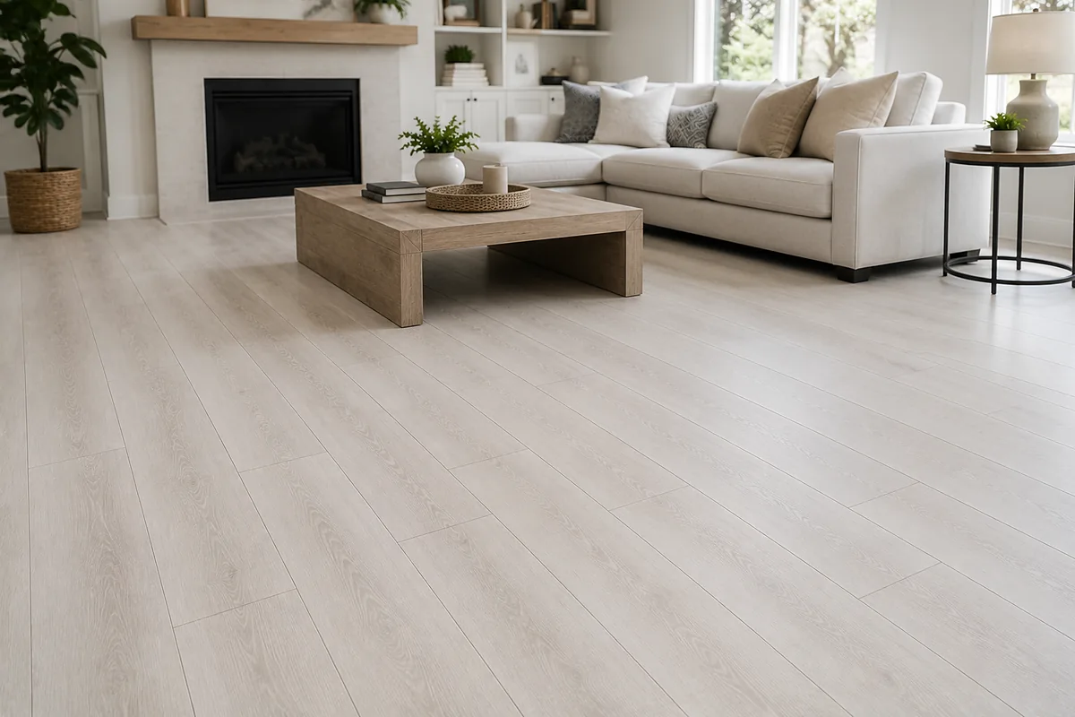 Port Charlotte finished flooring example: Light finished floors can brighten a room when the installation and baseboard lines stay clean.