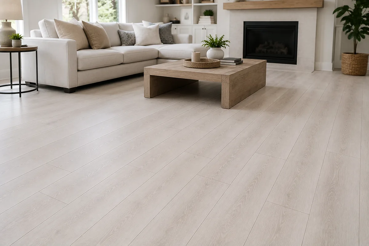 Punta Gorda finished flooring example: Light floors can refresh an established home when baseboards and transitions are handled correctly.