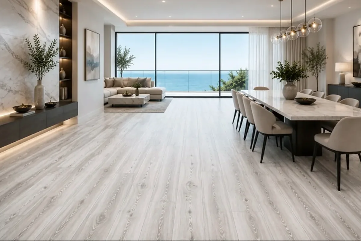 Southwest Florida finished flooring example: Bright coastal living areas show why a continuous finished floor matters across open rooms.