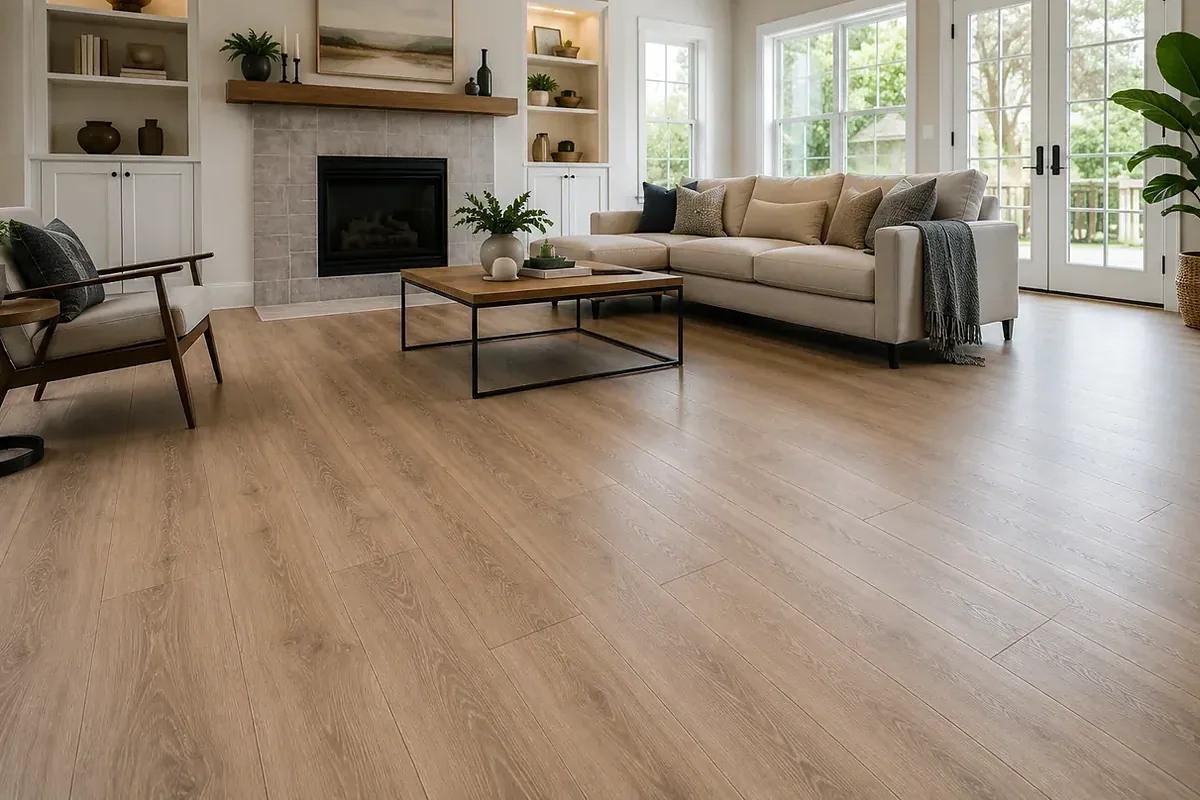 Southwest Florida finished flooring example: Warm flooring can support family rooms, rentals and comfortable everyday interiors.