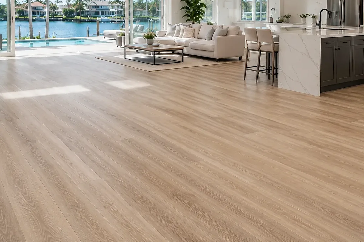 Venice finished flooring example: Open layouts benefit from consistent installation and a final cleanup across connected spaces.