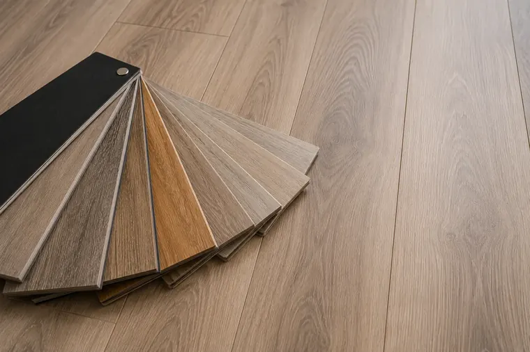 Flooring samples arranged for material and color review