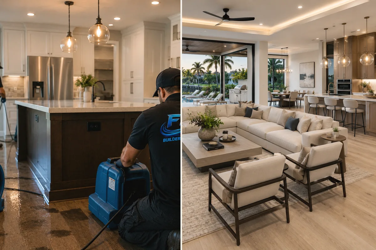 Finished kitchen remodeling in Sarasota County Florida with coordinated cabinets counters flooring and lighting