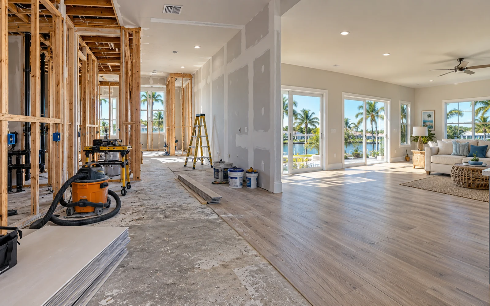 Restoration and rebuild construction work in a Southwest Florida interior