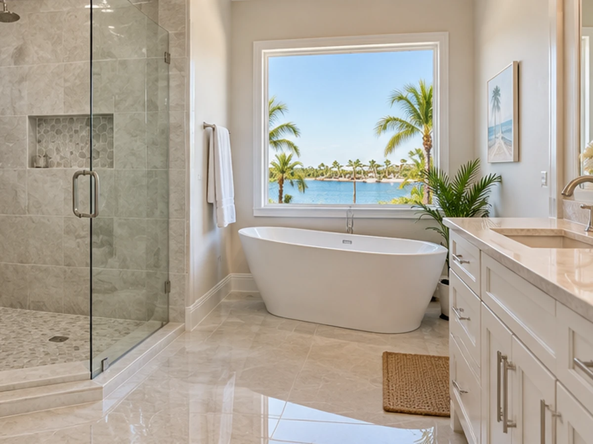 Finished tiled bathroom representing a remodeling result