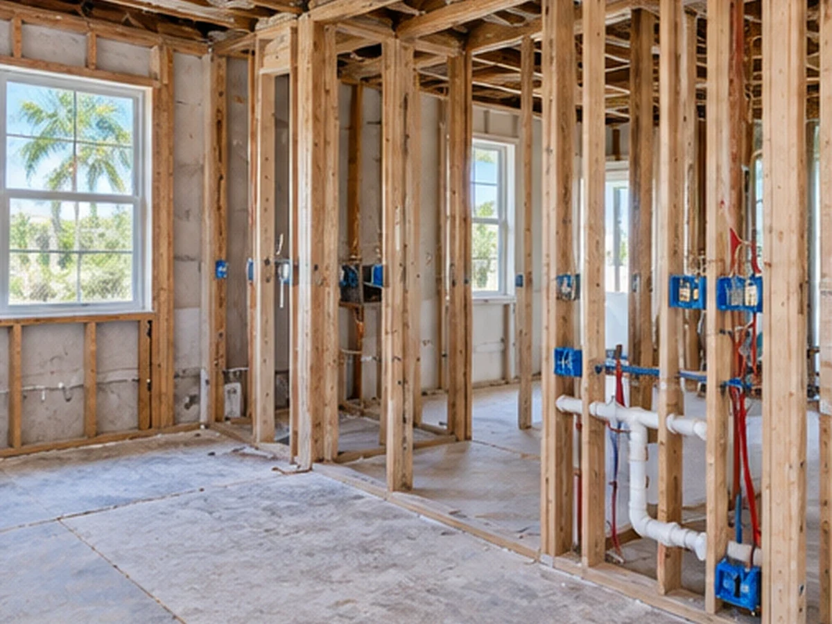 Illustrative exposed interior framing for planning connected remodeling work