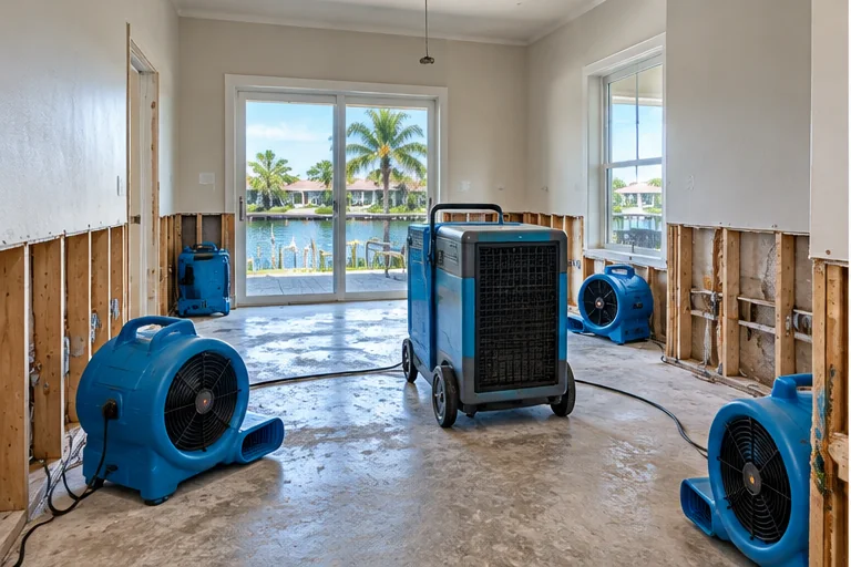 Representative water mitigation and structural drying setup inside a Southwest Florida home