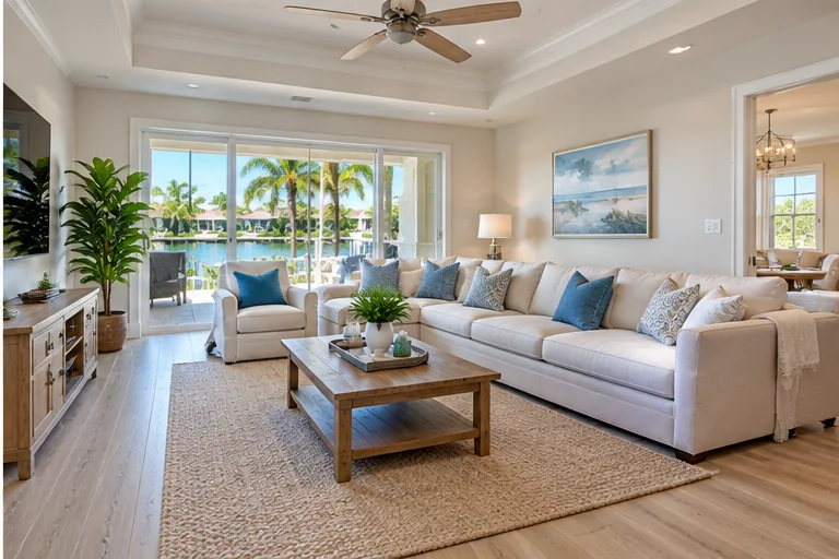Representative finished living room after connected remodeling work
