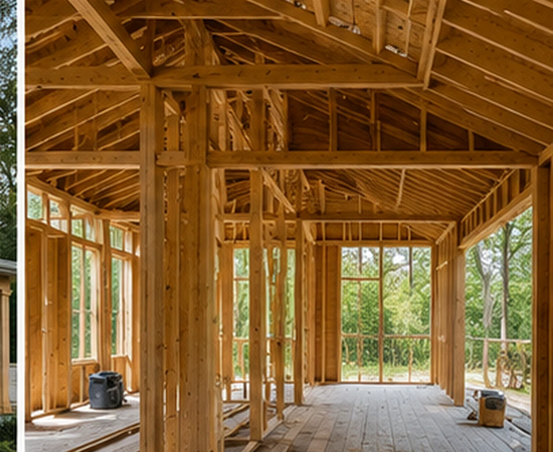 Residential wood framing during new construction