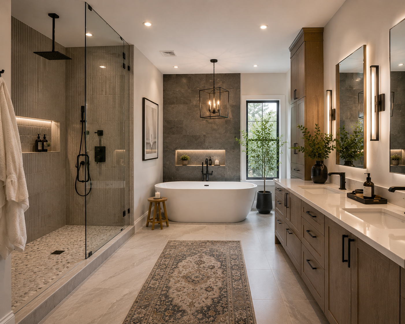 Modern bathroom remodeling ideas with walk in shower vanity and tile for Sarasota County Florida homes