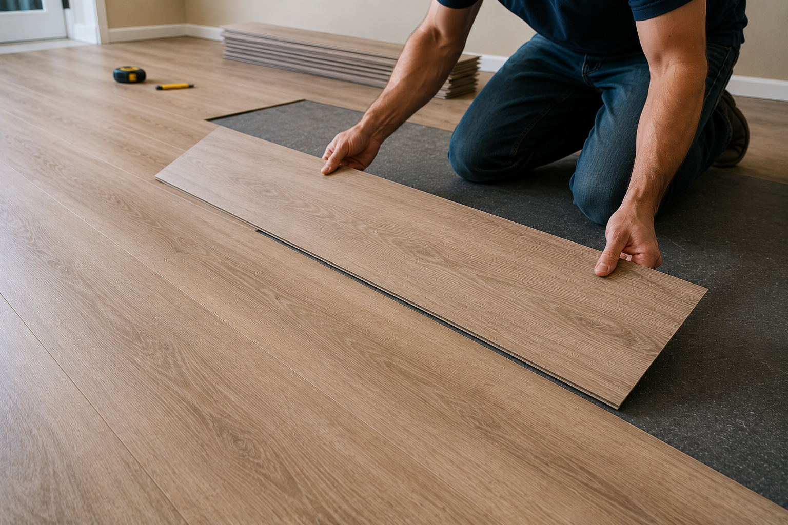Flooring contractors in North Port Florida installing vinyl plank flooring
