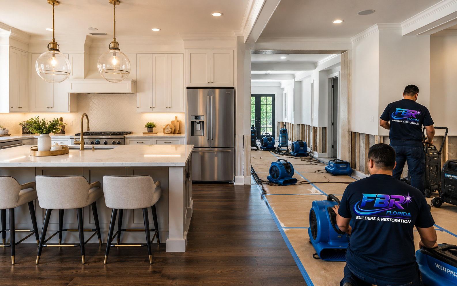 Florida Builders and Restoration kitchen remodeling and water damage restoration project in Southwest Florida