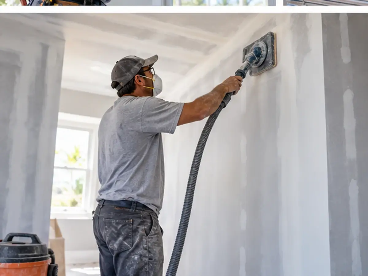 Drywall sanding with dust-control equipment