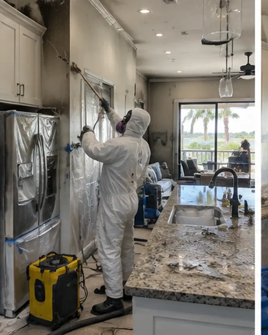 Protected smoke and soot cleaning in a damaged kitchen