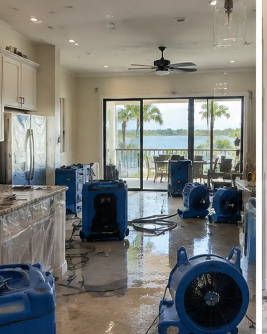 Air movers drying suppression water during fire damage restoration