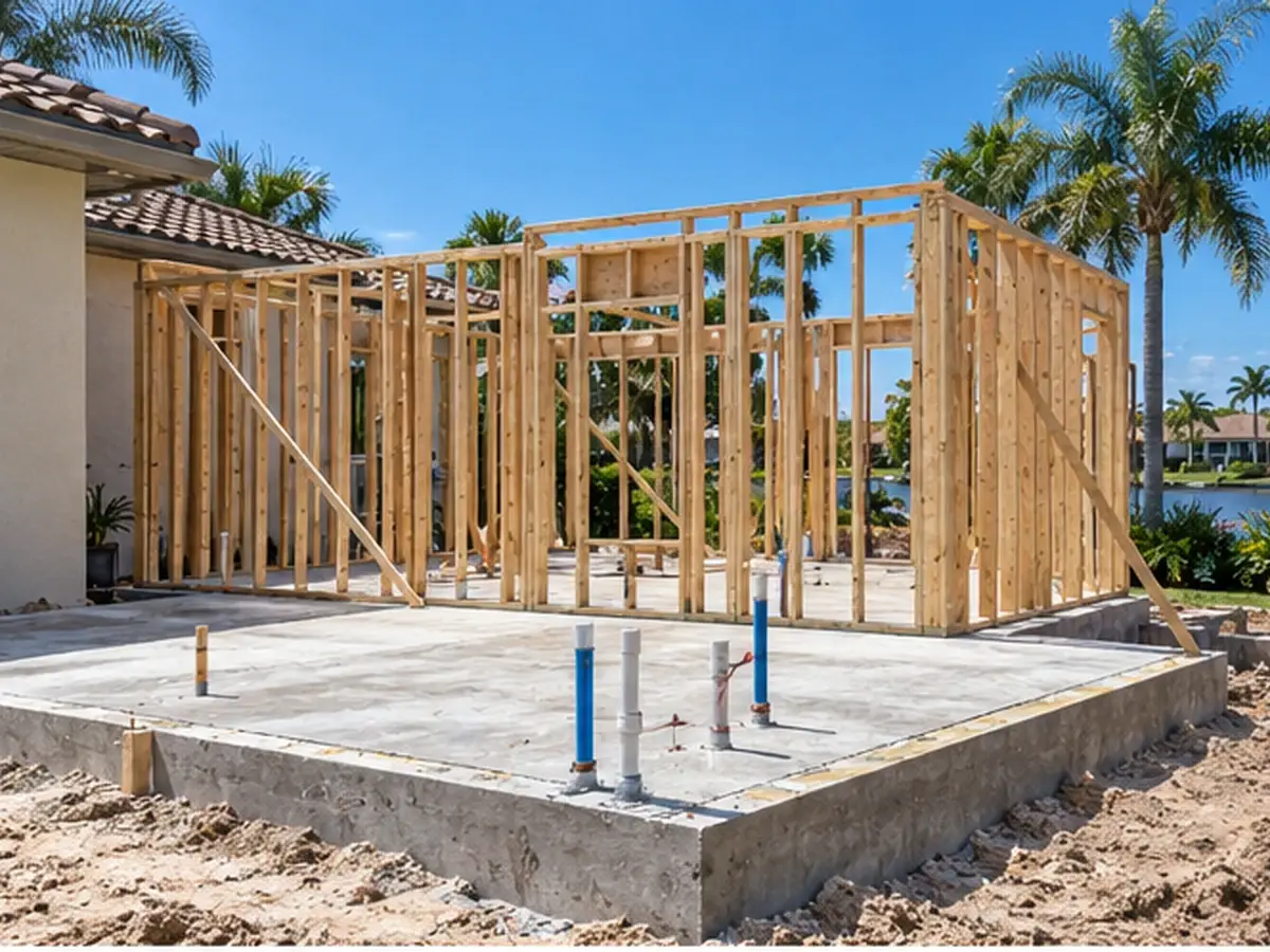 Slab and wall framing for a residential home addition