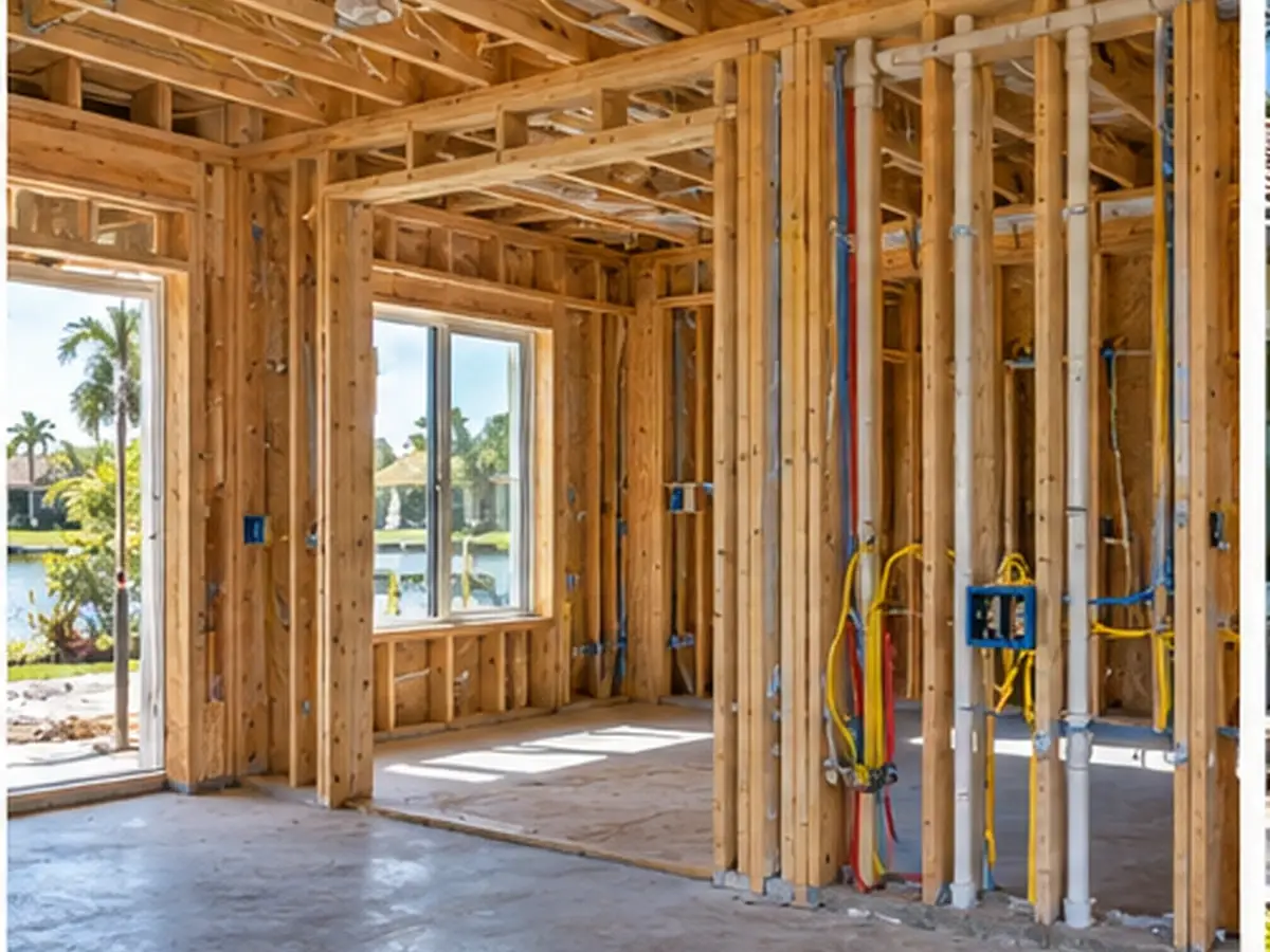 Interior rough-in work inside a framed home addition