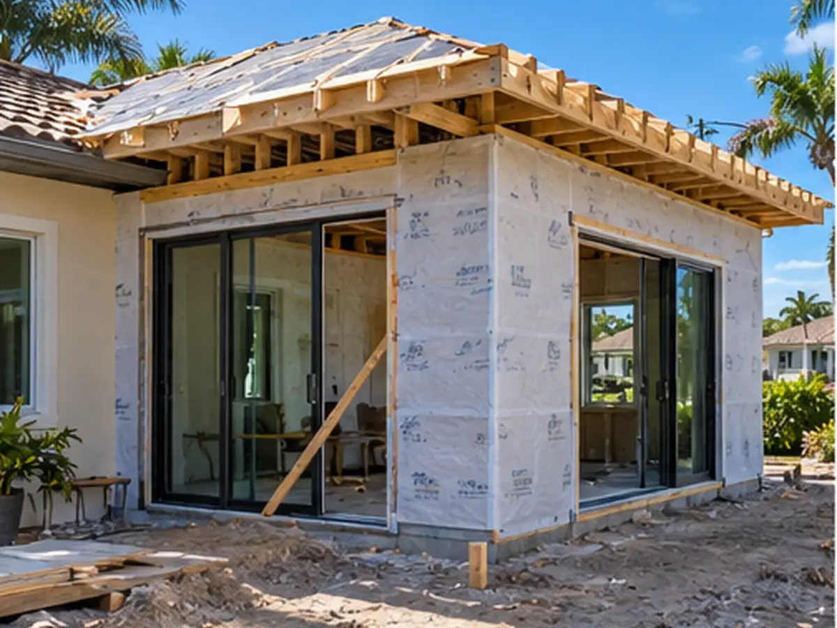 Roof and exterior-envelope construction on a home addition
