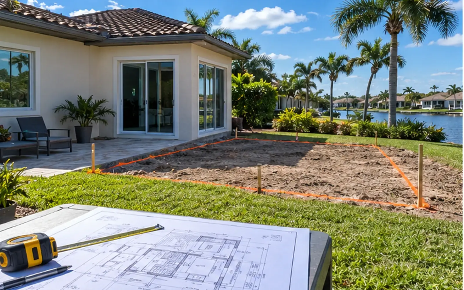 Home-addition planning and site layout beside an existing residence