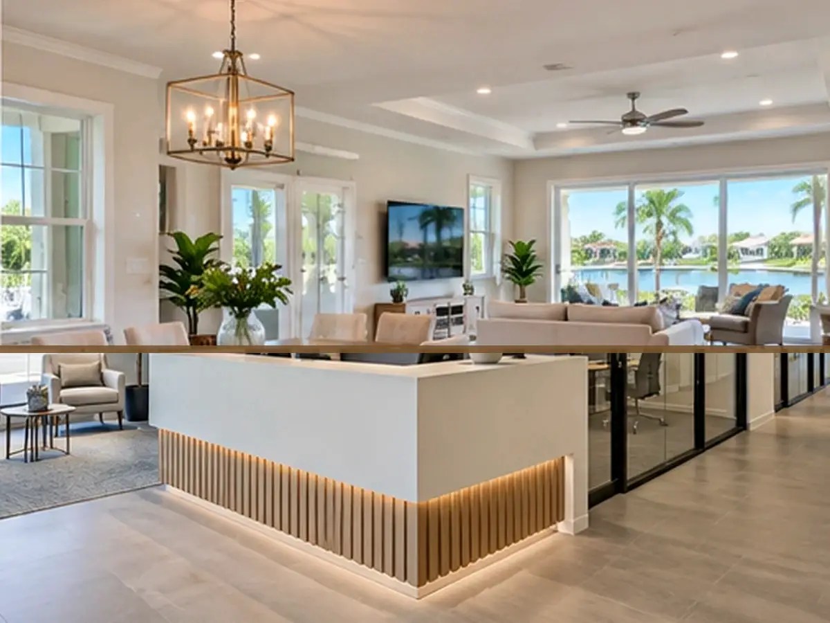 A completed guest or common area after hospitality renovation