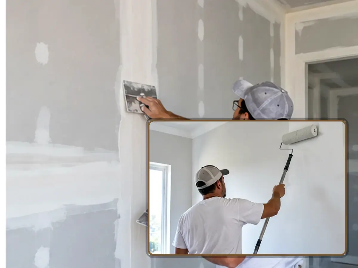 Drywall finishing and painting during a hotel renovation
