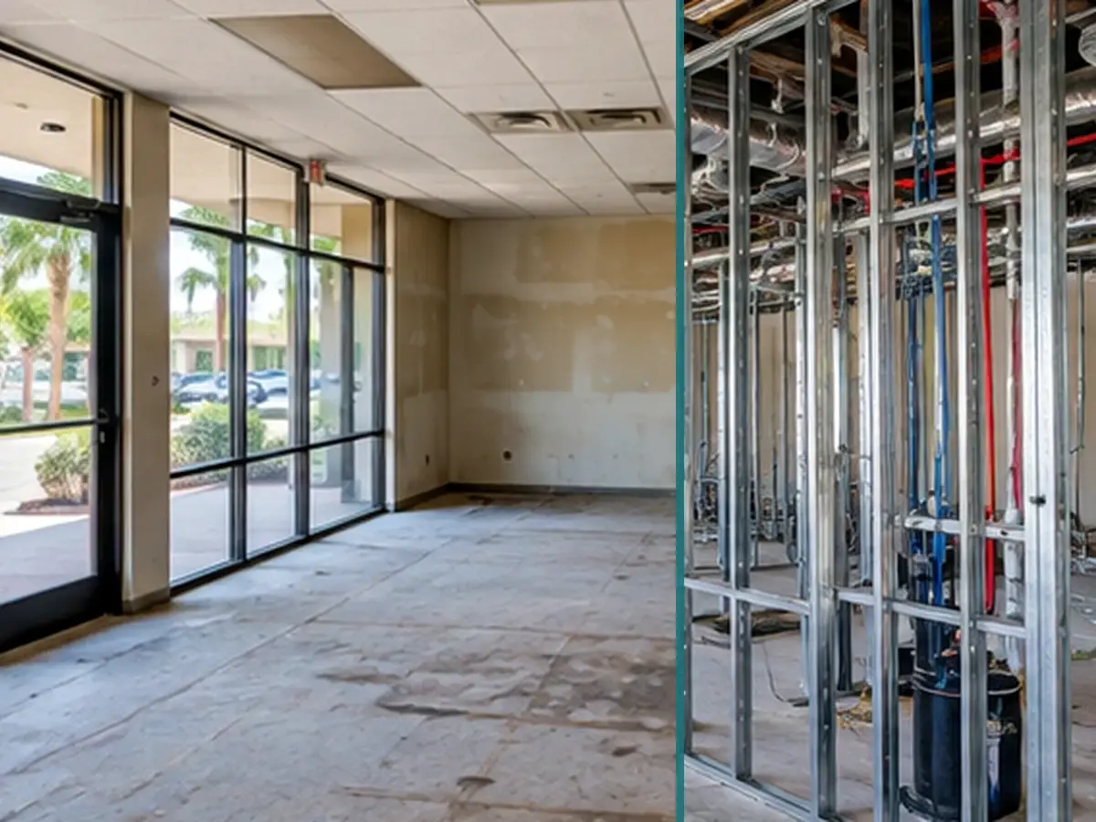 Existing professional space conditions and interior framing work