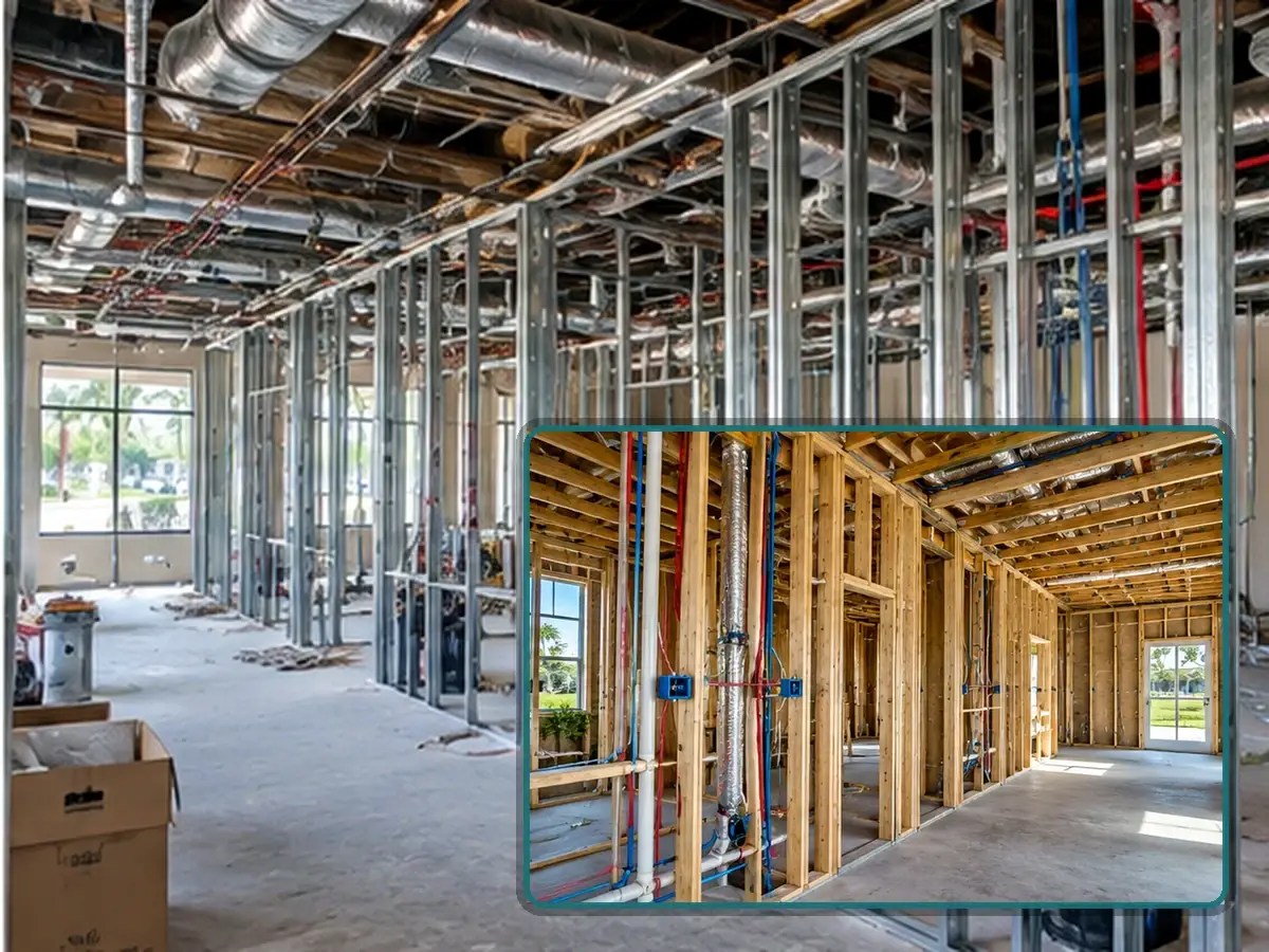 Partitions and rough-in construction in a professional interior
