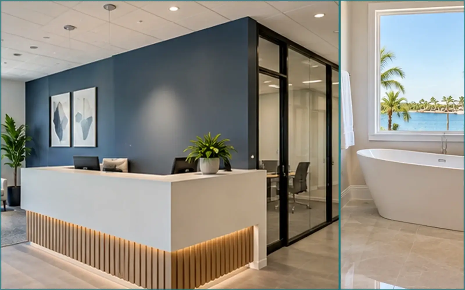 A finished professional reception area after interior remodeling