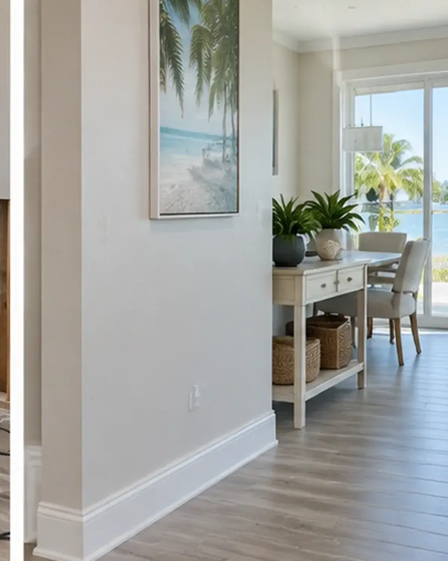 Clean repaired wall and finished interior after moisture damage construction repairs