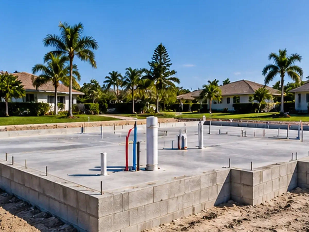 A new residential foundation and slab with utility penetrations