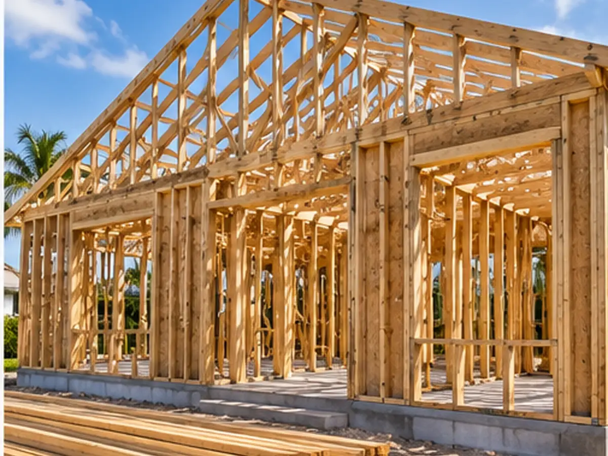Structural wood framing during new home construction
