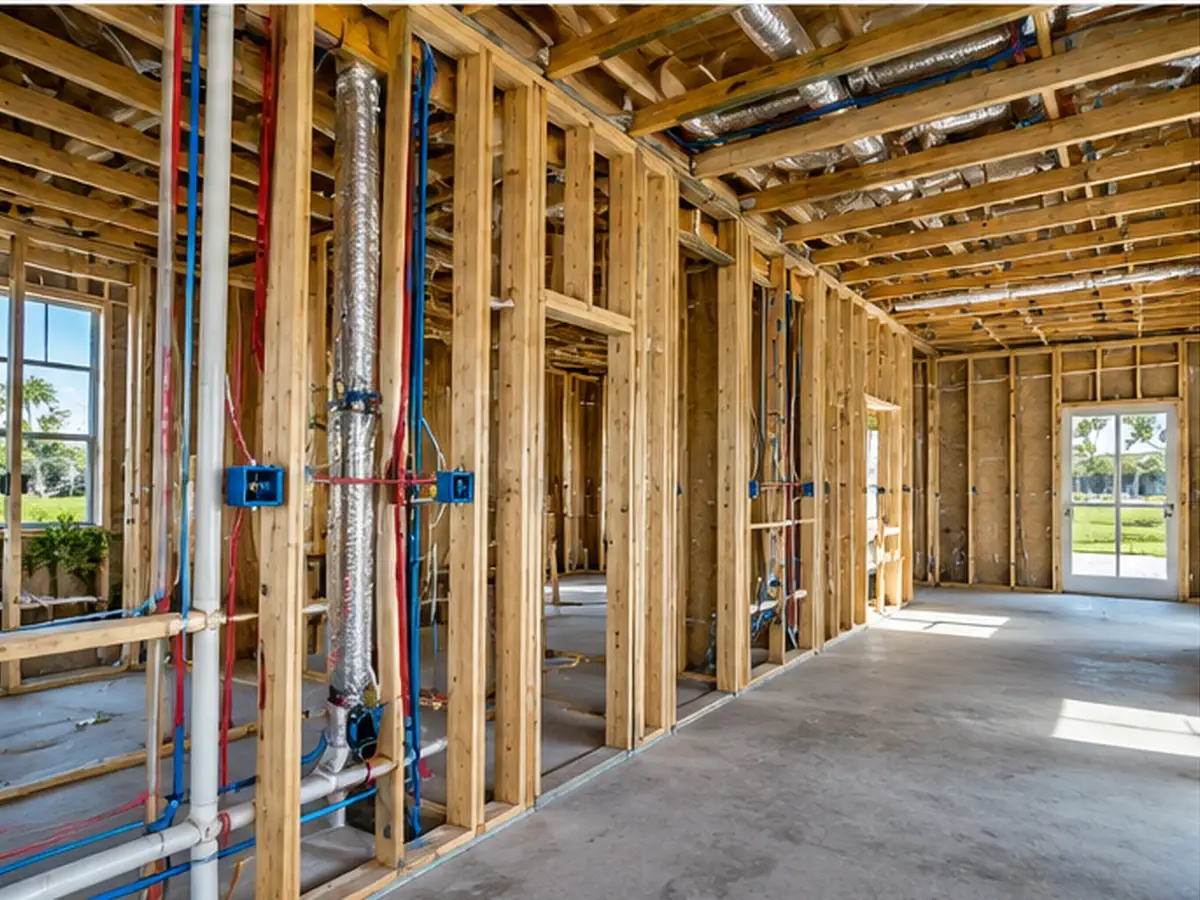 Interior rough-in work during new home construction