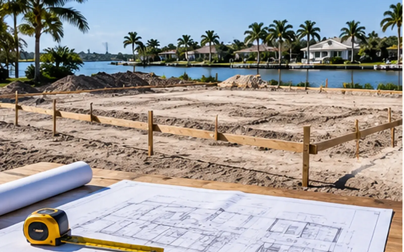 A new-home site with construction plans before building