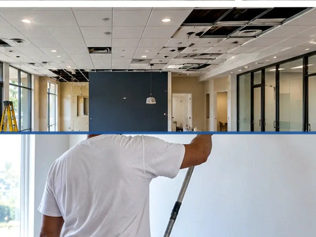 Flooring and painting finish work during an office renovation