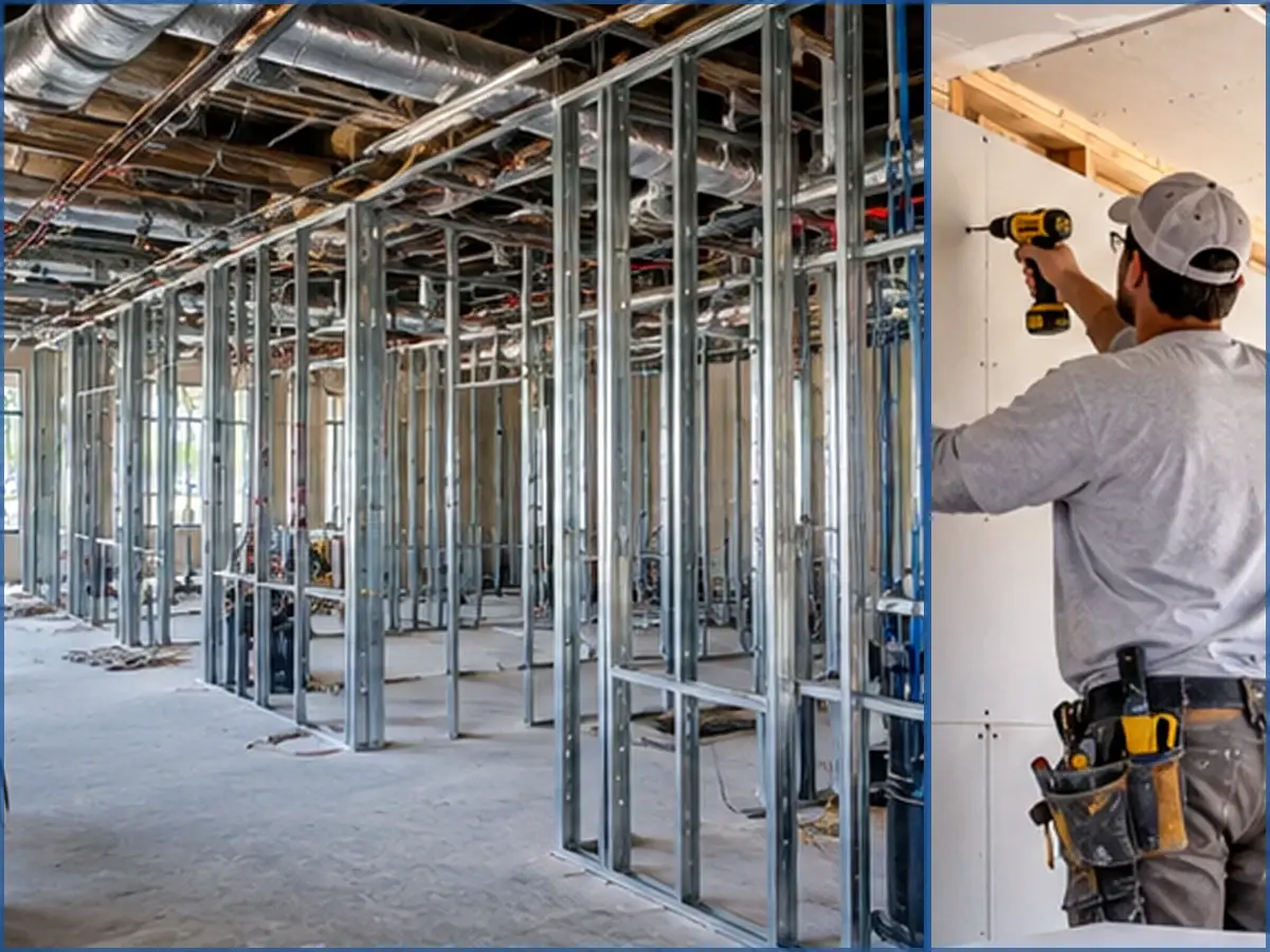 Office partition framing and drywall installation